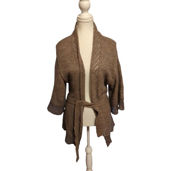 Fenn Wright Manson Women's Size 14 Brown/Beige 3/4 Sleeve Open Front Cardigan - Picture 1 of 11